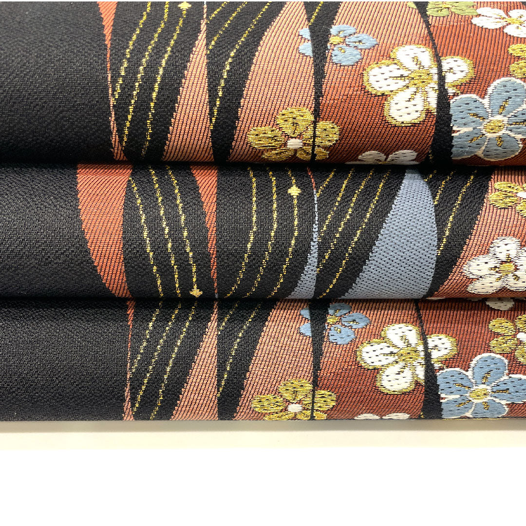 袋帯 小花 南天 帯丈437cm 正絹 Sランク 六通 セミフォーマル 黒系 1123001572310