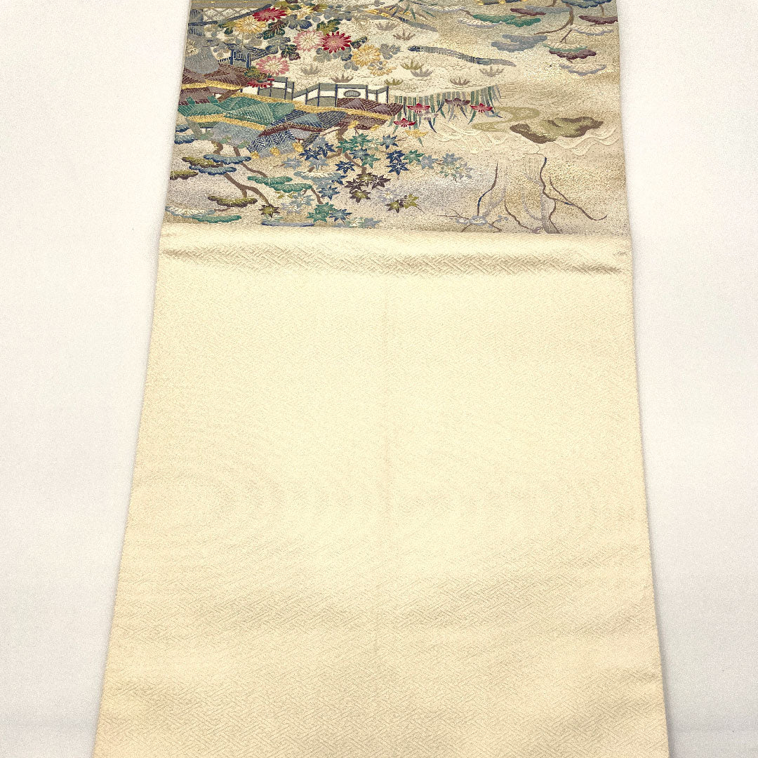 袋帯 茶屋辻 帯丈429cm 正絹 Sランク 六通 フォーマル 白系 1123002262311