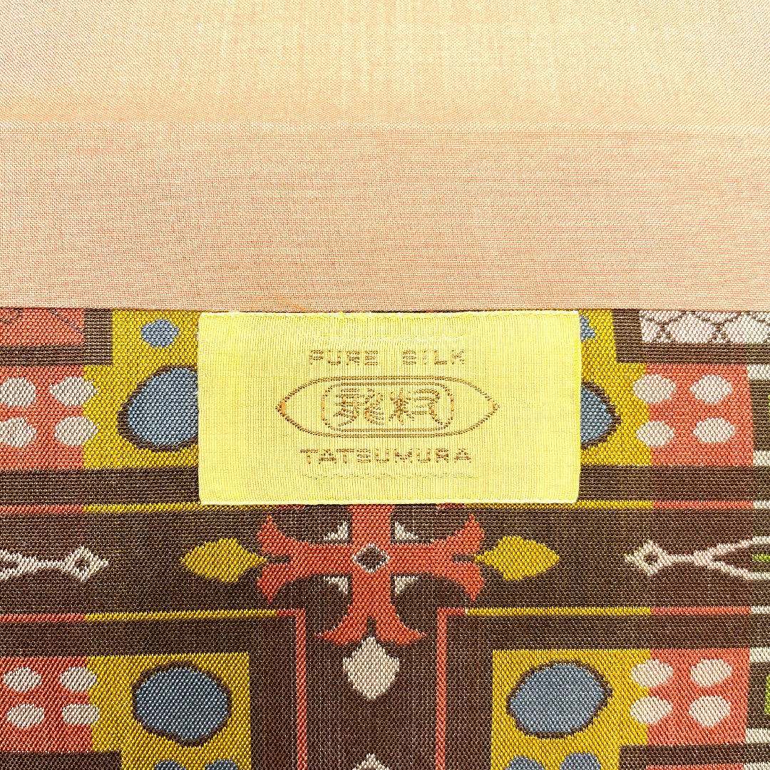 名古屋帯 龍村美術織物 コプト甲冑異文 帯丈352cm 正絹 Sランク 全通 カジュアル 茶系 1124001062314 開き仕立て