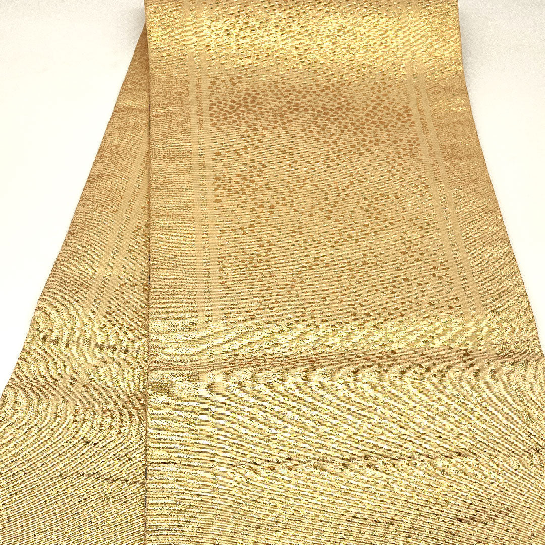 袋帯 波模様 カラフル 帯丈434cm 正絹 Sランク 六通 フォーマル 金系 1123001742321