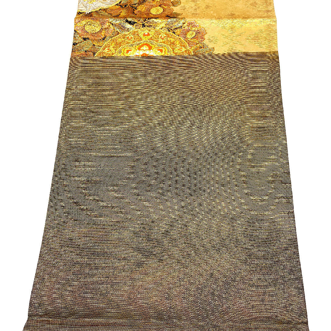 袋帯 華飾流堆朱文 帯丈423cm 正絹 Sランク 六通 フォーマル 金系 1123001952321