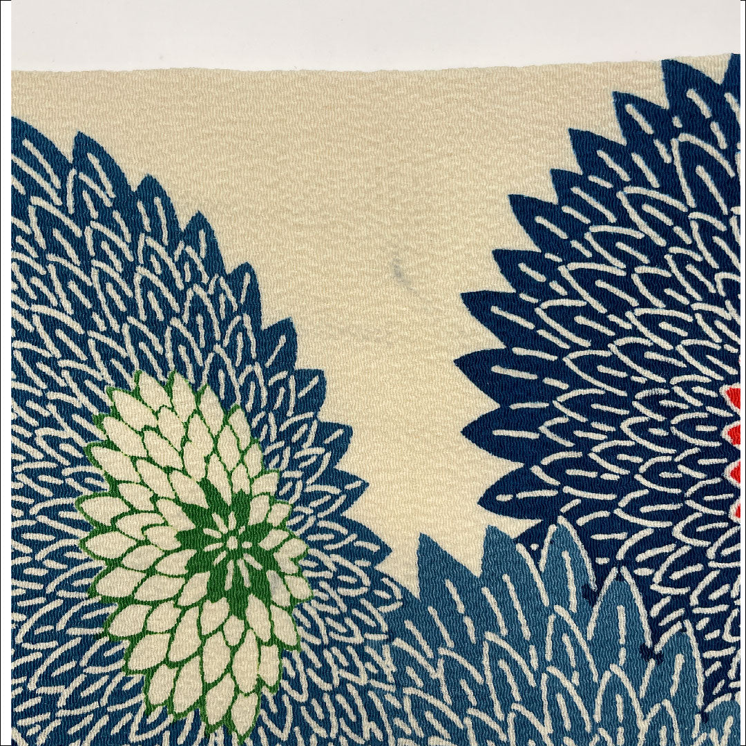 名古屋帯 縮緬地 菊模様 帯丈361cm 正絹 Bランク 全通 カジュアル クリーム系 1124000314315 名古屋仕立て