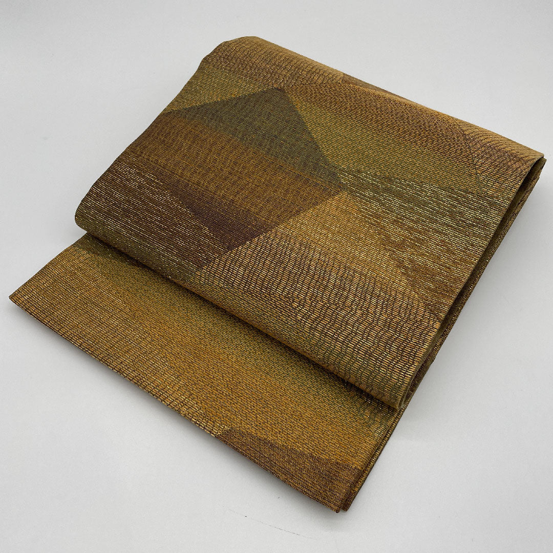 袋帯 幾何学模様 本泥染 帯丈430cm 正絹 Sランク 六通 セミフォーマル 茶系 1123001062314