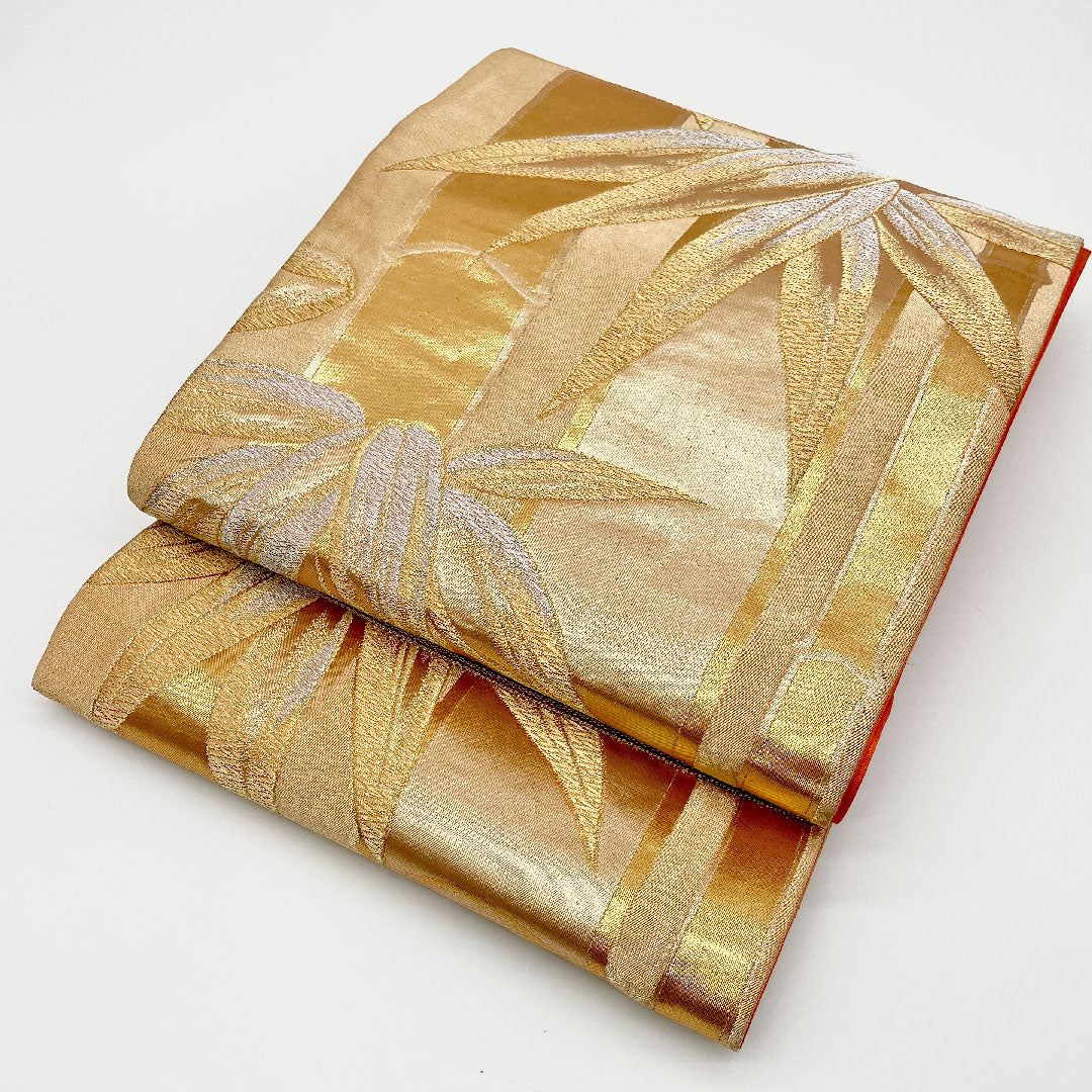 袋帯 竹 帯丈416cm 正絹 Aランク 六通 フォーマル 金系 1123000923321