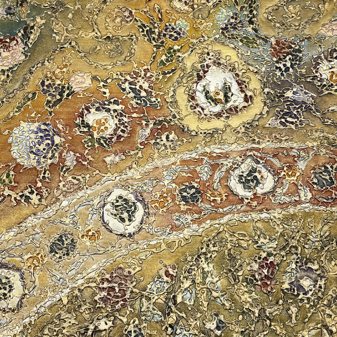 袋帯 幾何学模様 金彩加工 引箔 三原亜矢子 帯丈440cm 正絹 Aランク ポイント柄 フォーマル 金系 1123001053321