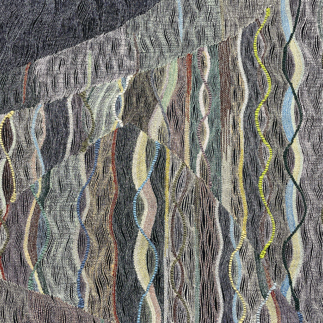 袋帯 幾何学模様 櫛織 全通 帯丈442cm 正絹 Sランク 全通 カジュアル 黒系 1123001072310