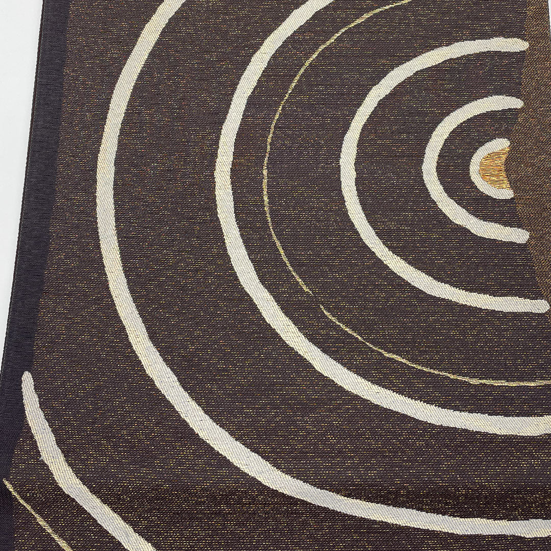 袋帯 幾何学模様 帯丈442cm 正絹 Sランク 六通 カジュアル 茶系 1123000772314