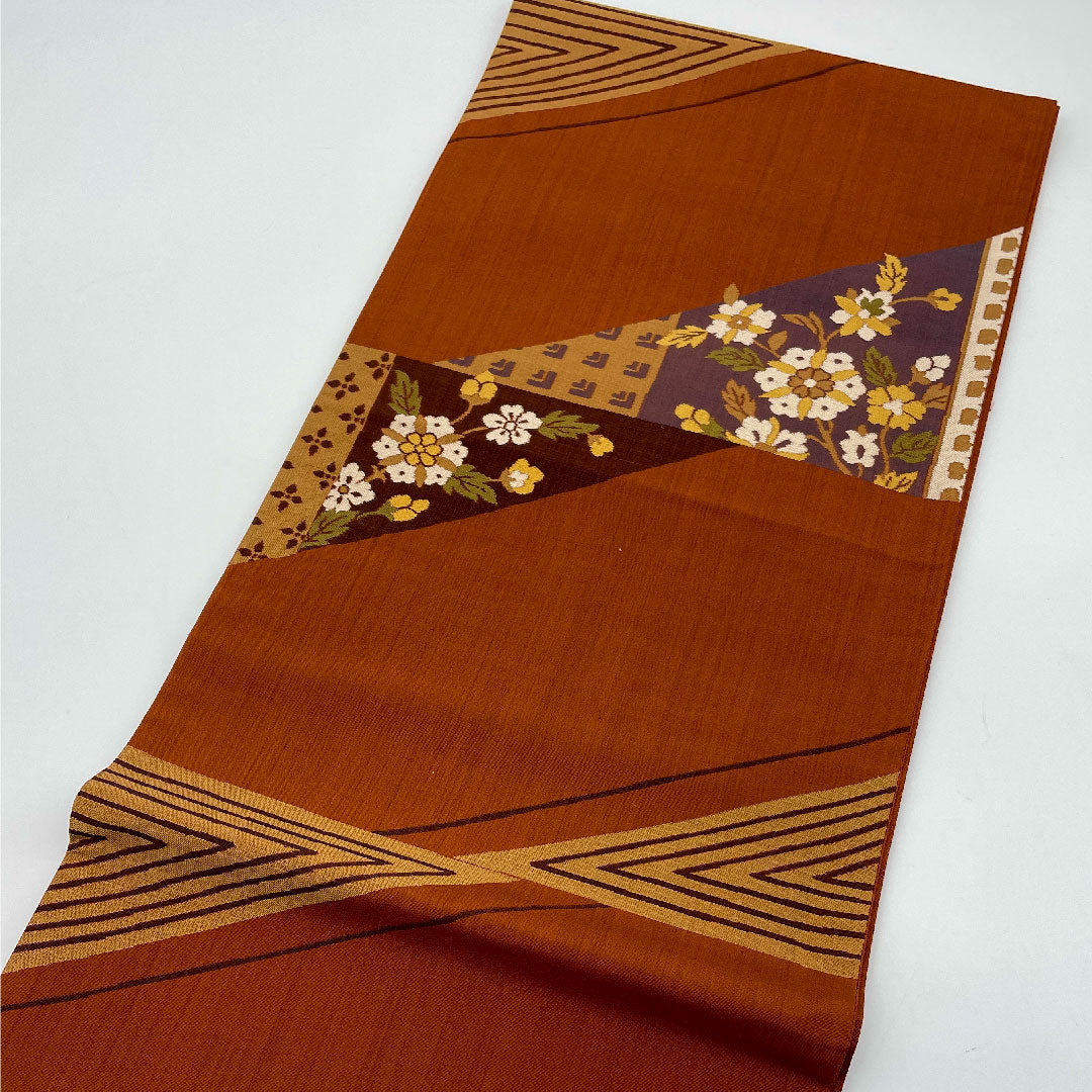 袋帯 斜め取り 帯丈432cm 正絹 Sランク 六通 カジュアル 茶系 1123000932314