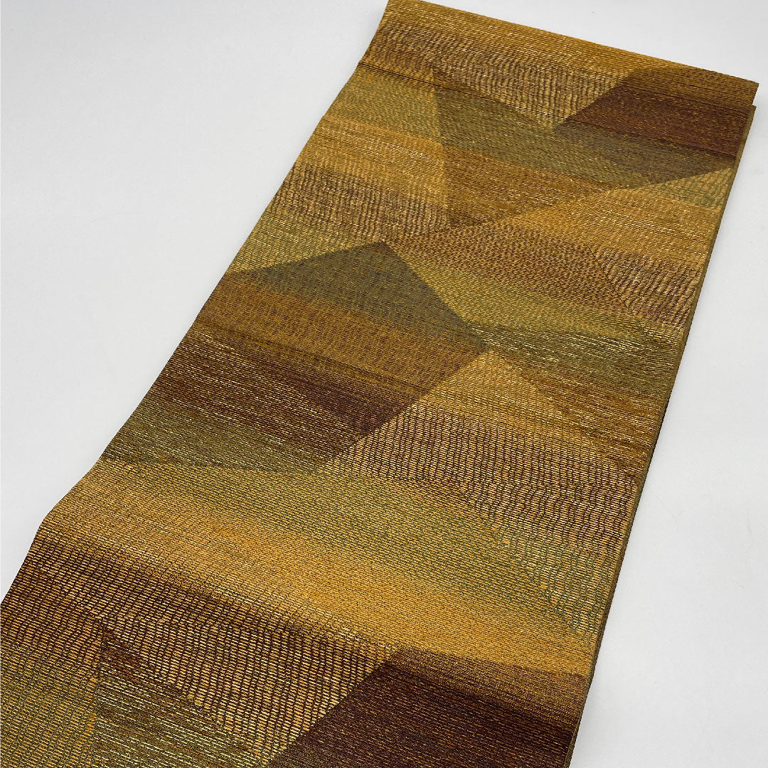 袋帯 幾何学模様 本泥染 帯丈430cm 正絹 Sランク 六通 セミフォーマル 茶系 1123001062314