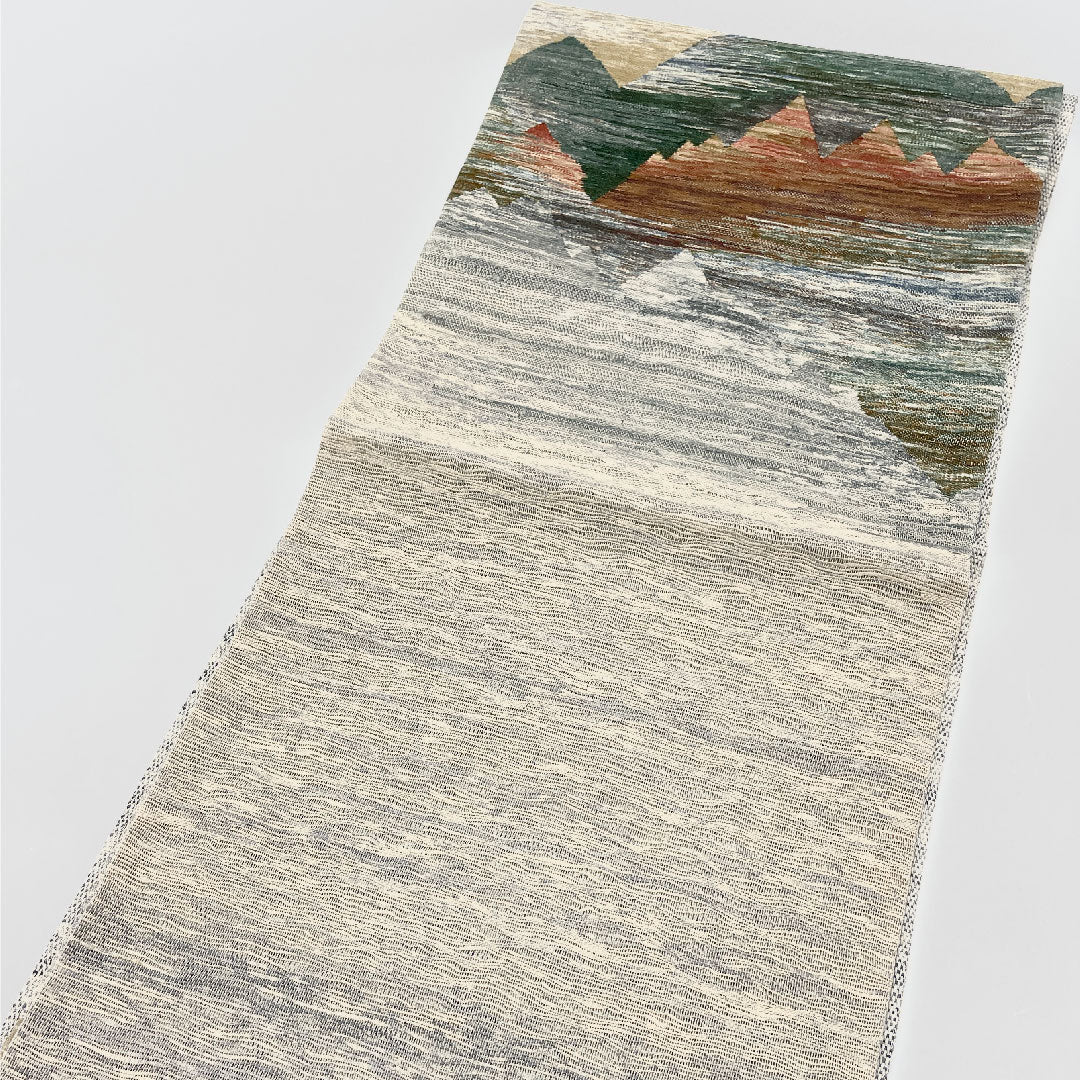 袋帯 風景画 すくい織 帯丈444cm 正絹 Sランク ポイント柄 カジュアル グレー系 1123001012322