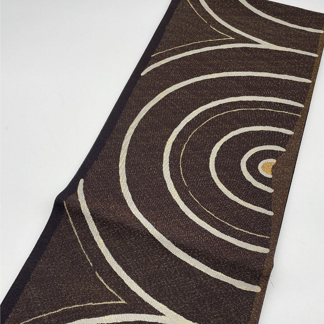 Fukuro Obi (Sash) with Geometric Pattern, Length 442cm, Pure Silk, S Rank, Six-way, Casual, Brown, 1123000772314
