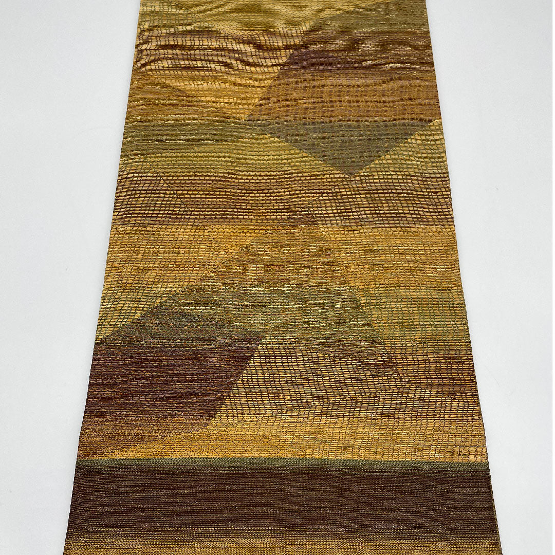 袋帯 幾何学模様 本泥染 帯丈430cm 正絹 Sランク 六通 セミフォーマル 茶系 1123001062314