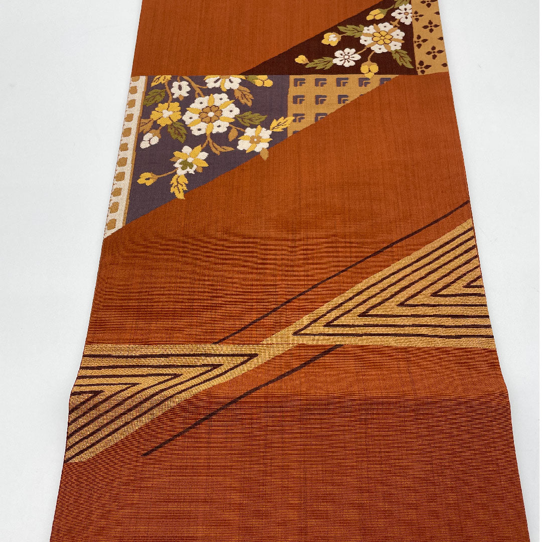 袋帯 斜め取り 帯丈432cm 正絹 Sランク 六通 カジュアル 茶系 1123000932314