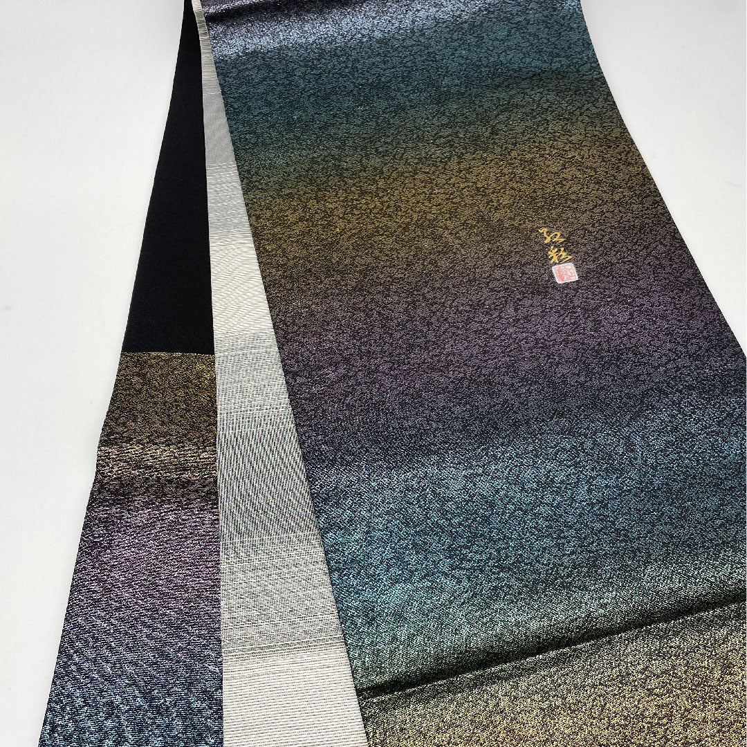 袋帯 蔦 橘 折りボカシ 帯丈442cm 正絹 Sランク ポイント柄 セミフォーマル 紫系 1123000942320