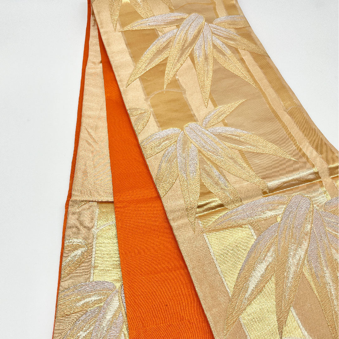 袋帯 竹 帯丈416cm 正絹 Aランク 六通 フォーマル 金系 1123000923321