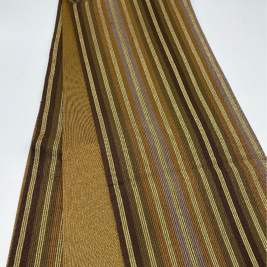 袋帯 組織り 幾何学模様 帯丈456cm 正絹 Sランク ポイント柄 セミフォーマル 茶系 1123000742414