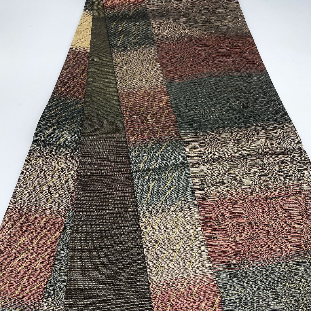 袋帯 帯丈440cm 正絹 Aランク 全通 カジュアル 緑系 1123000663319