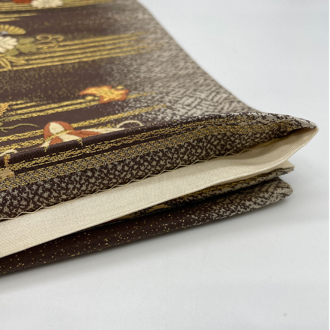 袋帯 吉祥文様 帯丈424cm 正絹 Sランク 六通 フォーマル 茶系 1123001002314