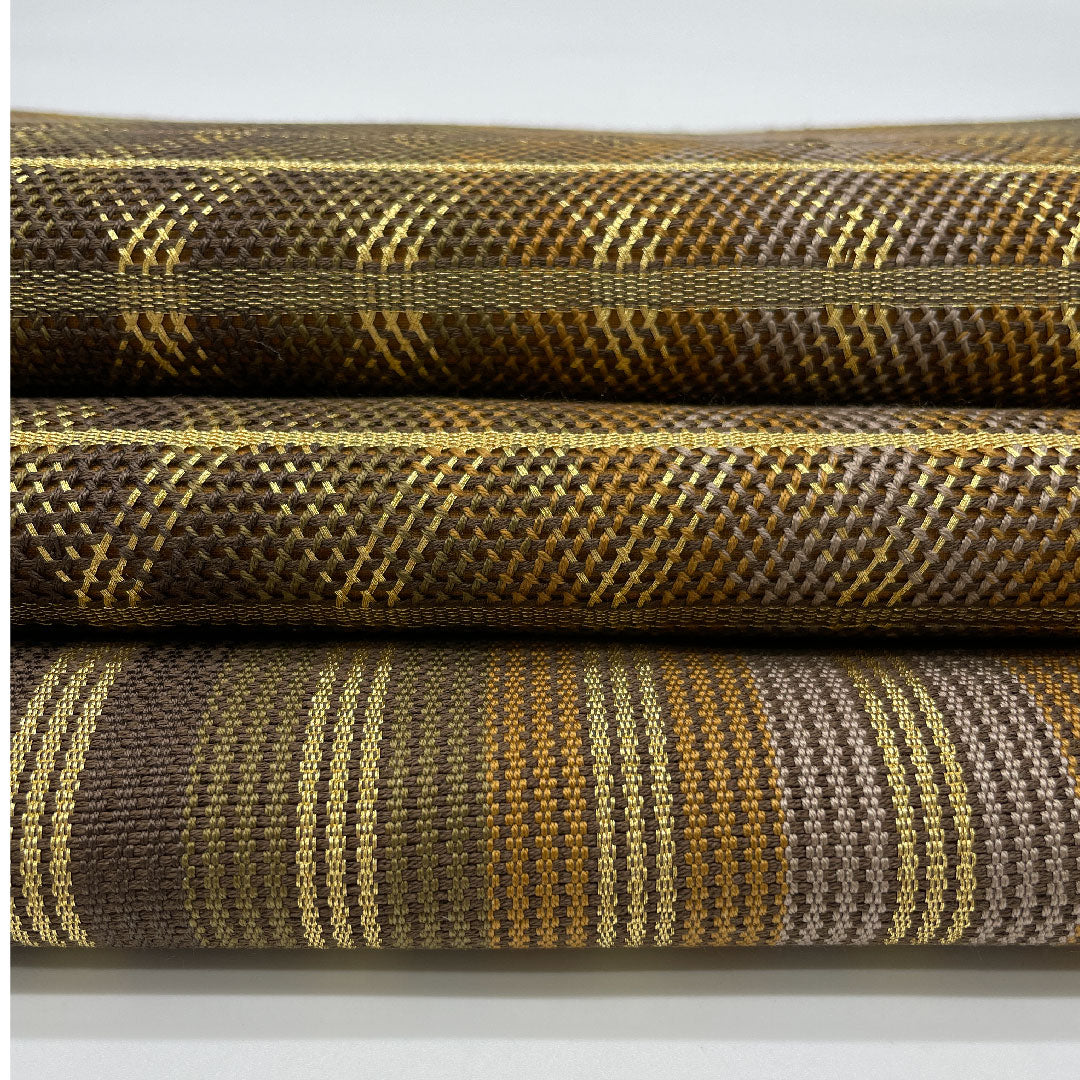 袋帯 組織り 幾何学模様 帯丈456cm 正絹 Sランク ポイント柄 セミフォーマル 茶系 1123000742414