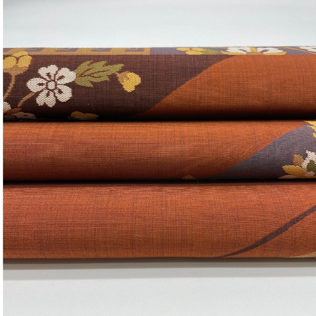 袋帯 斜め取り 帯丈432cm 正絹 Sランク 六通 カジュアル 茶系 1123000932314