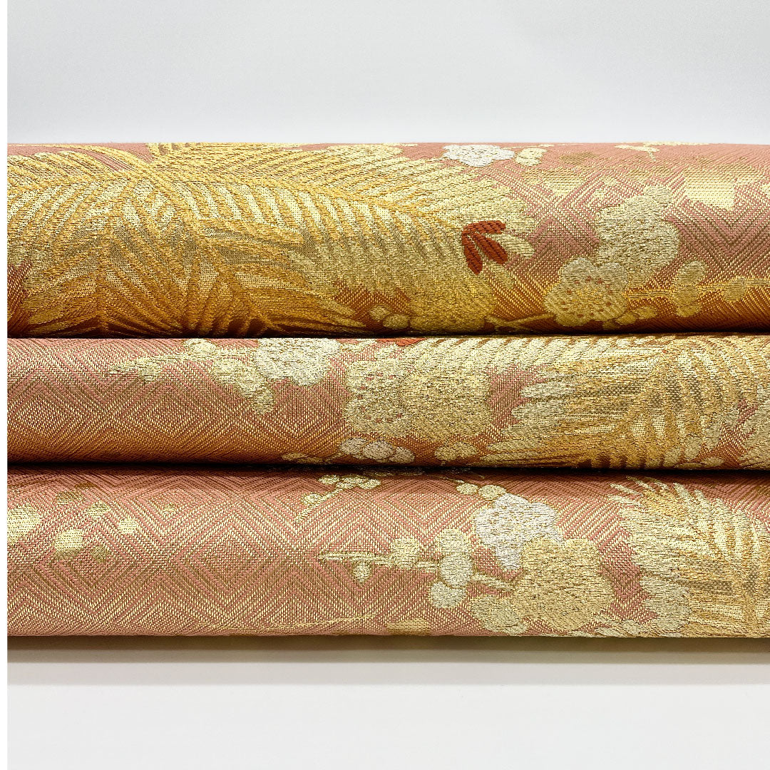 袋帯 朱金若松文 菱 帯丈455cm 正絹 Aランク 六通 フォーマル ピンク系 1123001153413