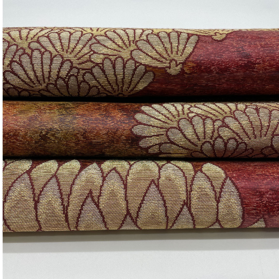 袋帯 風景画 引箔 帯丈417cm 正絹 Sランク 六通 フォーマル 茶系 1123000902314