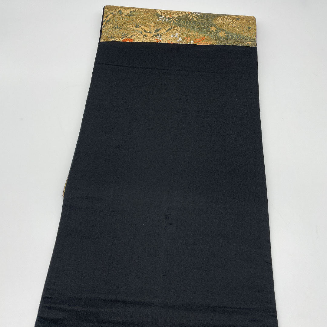 袋帯 風景画 帯丈424cm 正絹 Aランク 六通 フォーマル 緑系 1123000813319