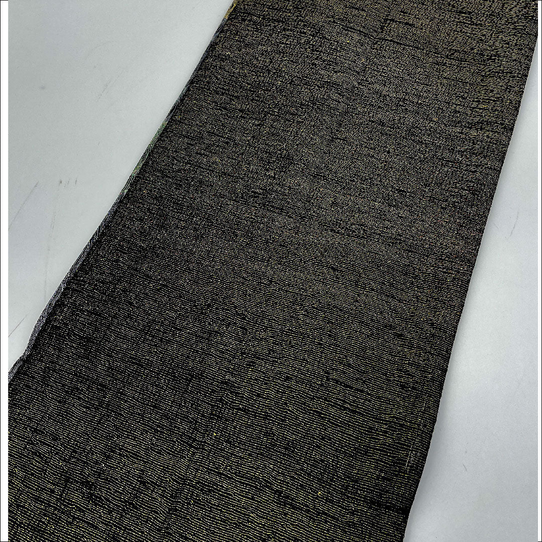 袋帯 幾何学模様 櫛織 全通 帯丈442cm 正絹 Sランク 全通 カジュアル 黒系 1123001072310