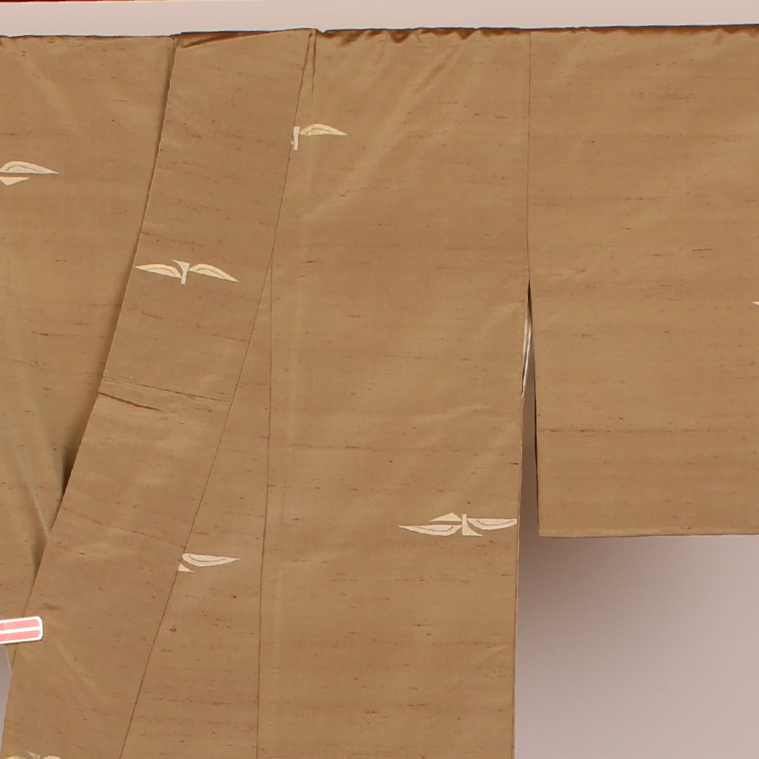 紬 身丈154cm 裄丈61.5cm すくい織 創作柄 正絹 美品 袷 ベージュ 1116000093215