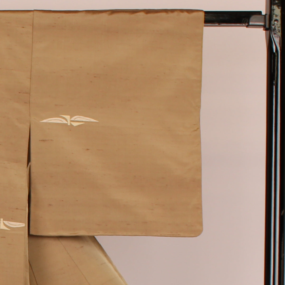 紬 身丈154cm 裄丈61.5cm すくい織 創作柄 正絹 美品 袷 ベージュ 1116000093215