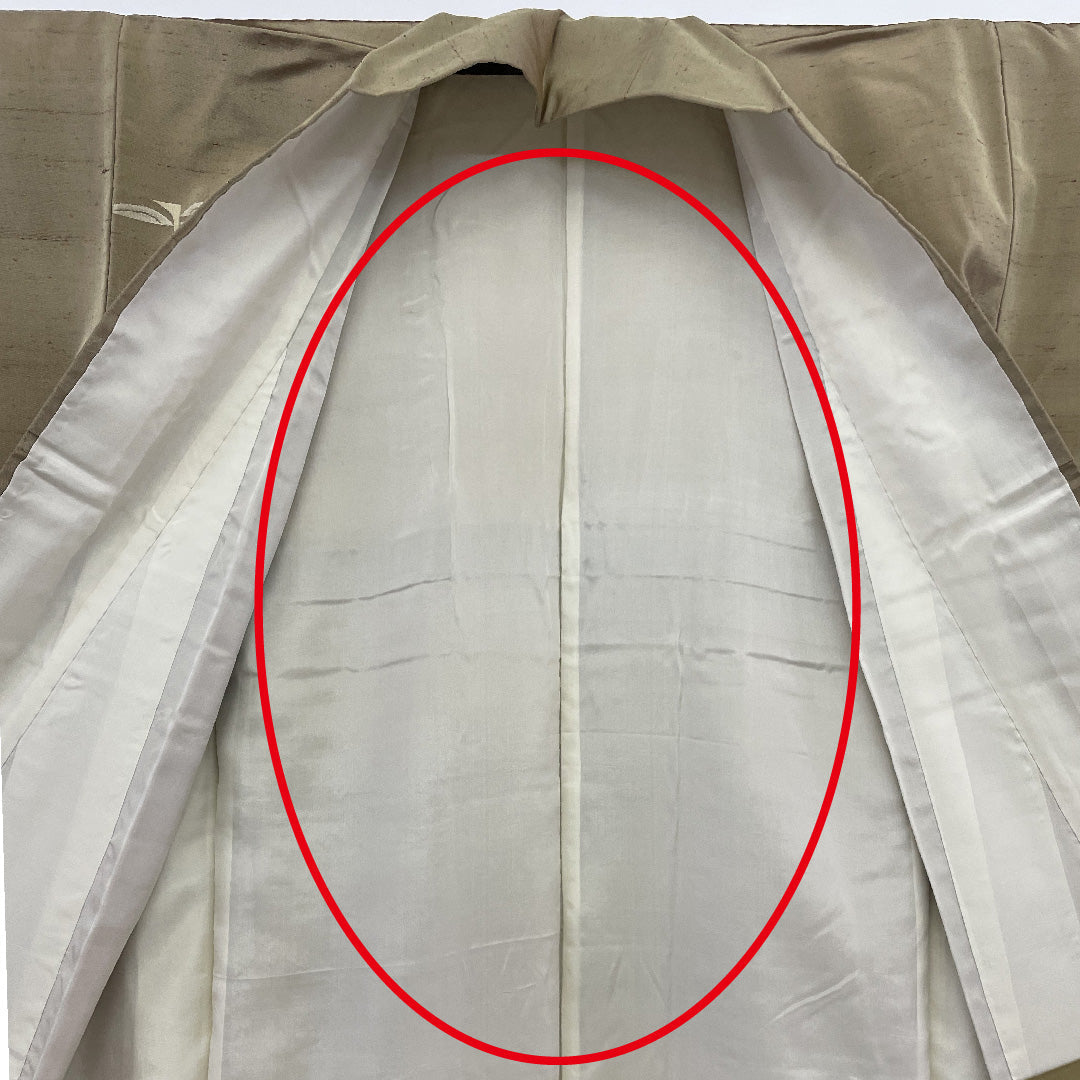 紬 身丈154cm 裄丈61.5cm すくい織 創作柄 正絹 美品 袷 ベージュ 1116000093215