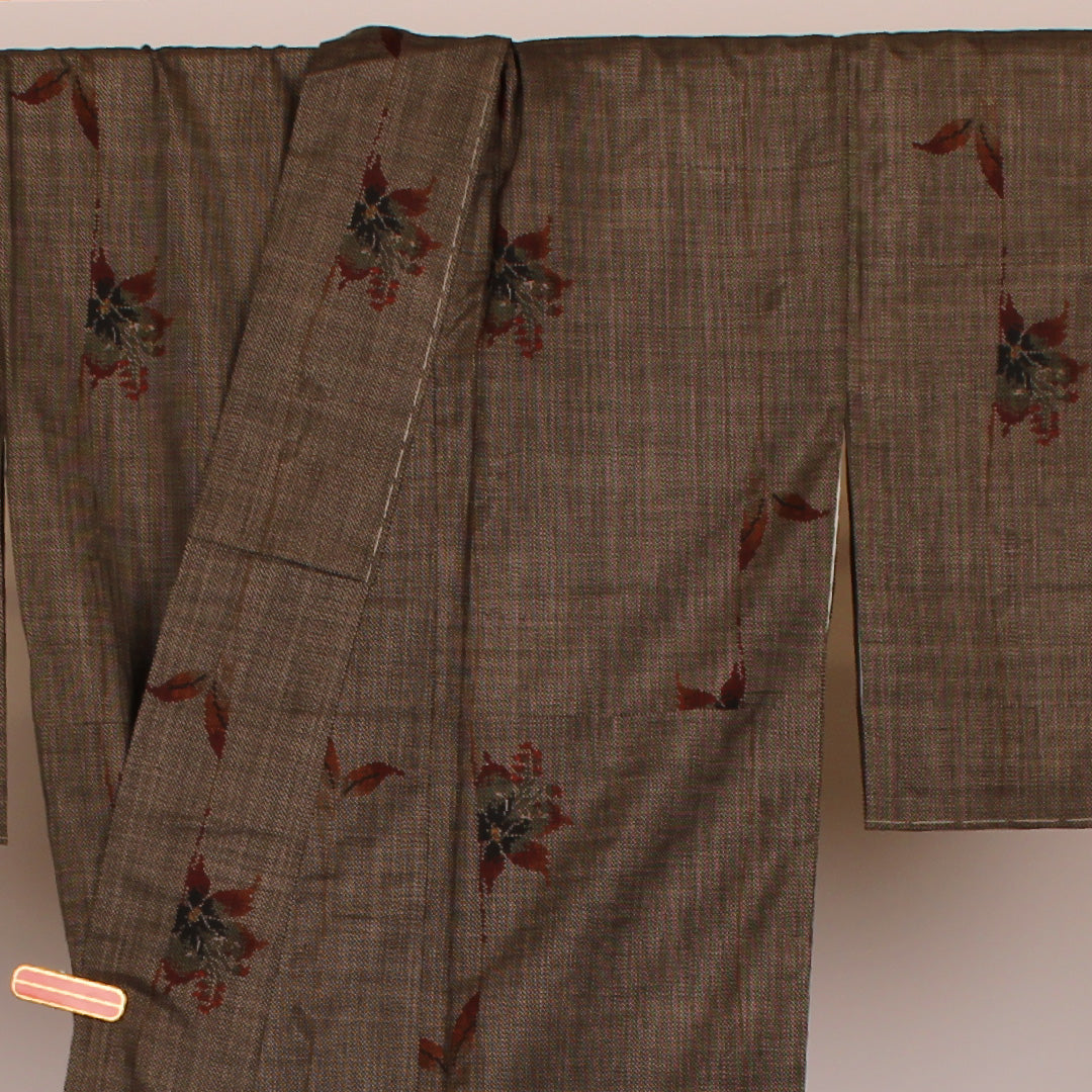 大島紬 身丈160cm 裄丈66cm 創作 正絹 美品 袷 茶 1116000172314