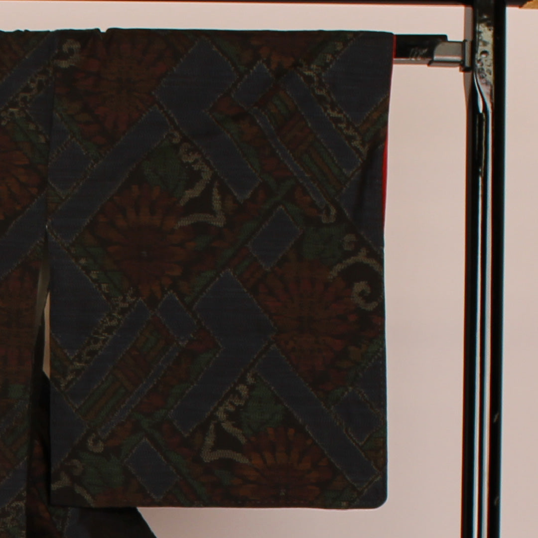 大島紬 身丈161.5cm 裄丈65cm 割付文様 正絹 美品 袷 紺系 1116000323318