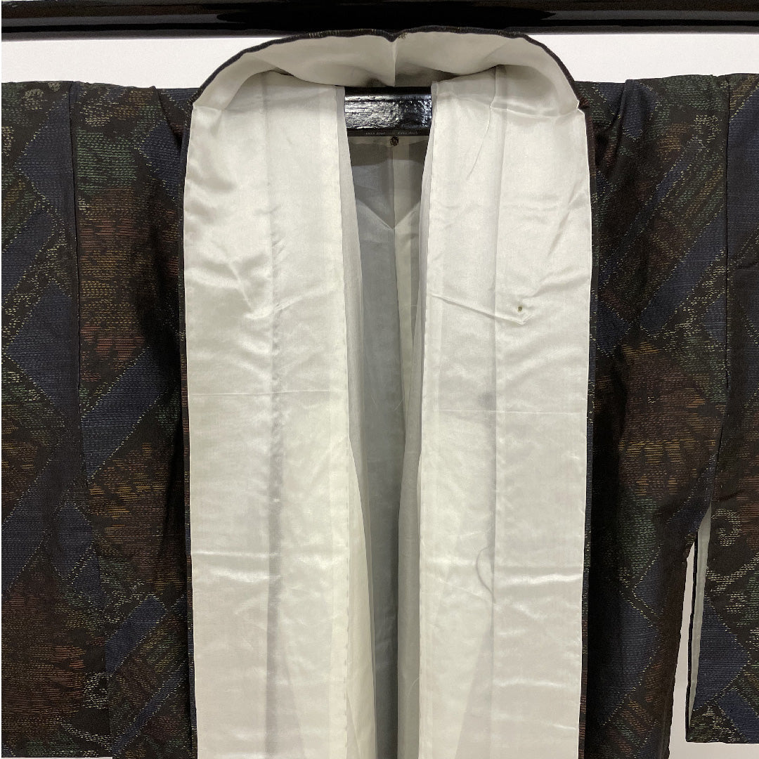 大島紬 身丈161.5cm 裄丈65cm 割付文様 正絹 美品 袷 紺系 1116000323318