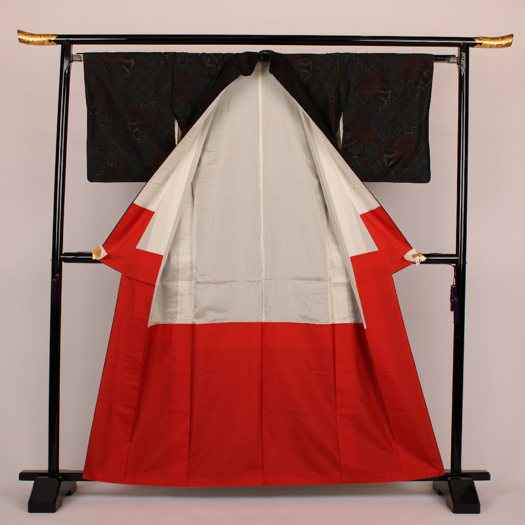 大島紬 身丈161.5cm 裄丈65cm 割付文様 正絹 美品 袷 紺系 1116000323318