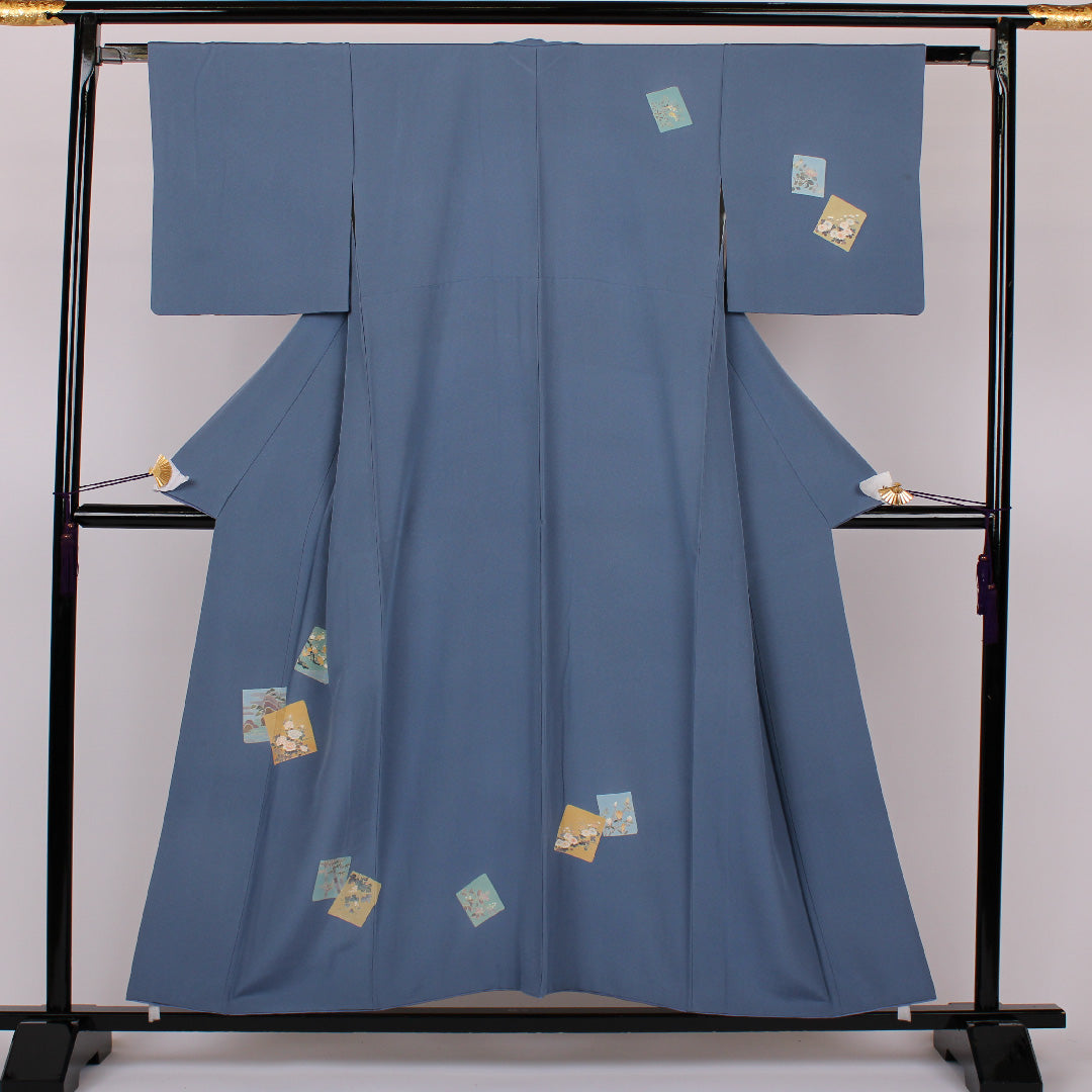訪問着 身丈155cm 裄丈63cm 古典 正絹 袷 青系 1112000023317