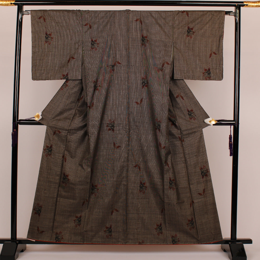 大島紬 身丈160cm 裄丈66cm 創作 正絹 美品 袷 茶 1116000172314