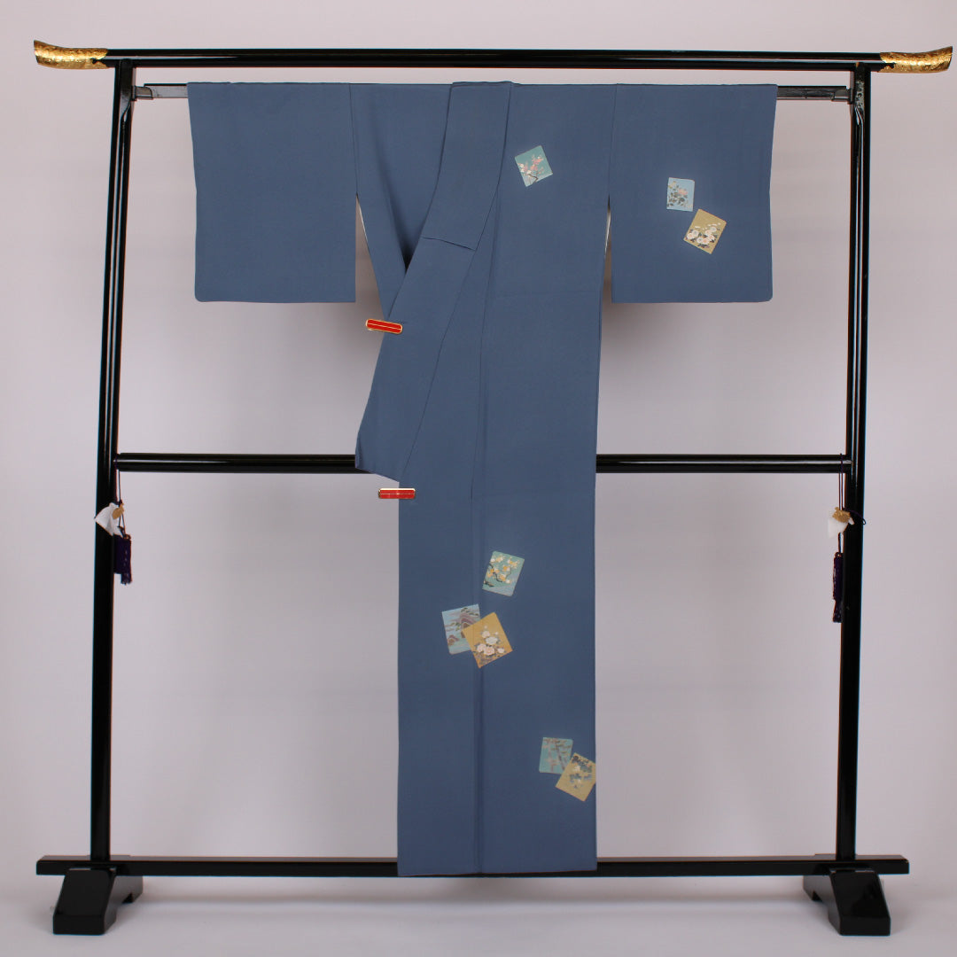 訪問着 身丈155cm 裄丈63cm 古典 正絹 袷 青系 1112000023317