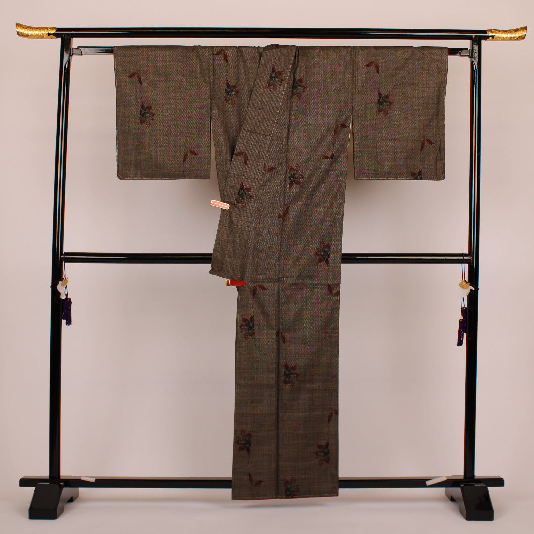 大島紬 身丈160cm 裄丈66cm 創作 正絹 美品 袷 茶 1116000172314