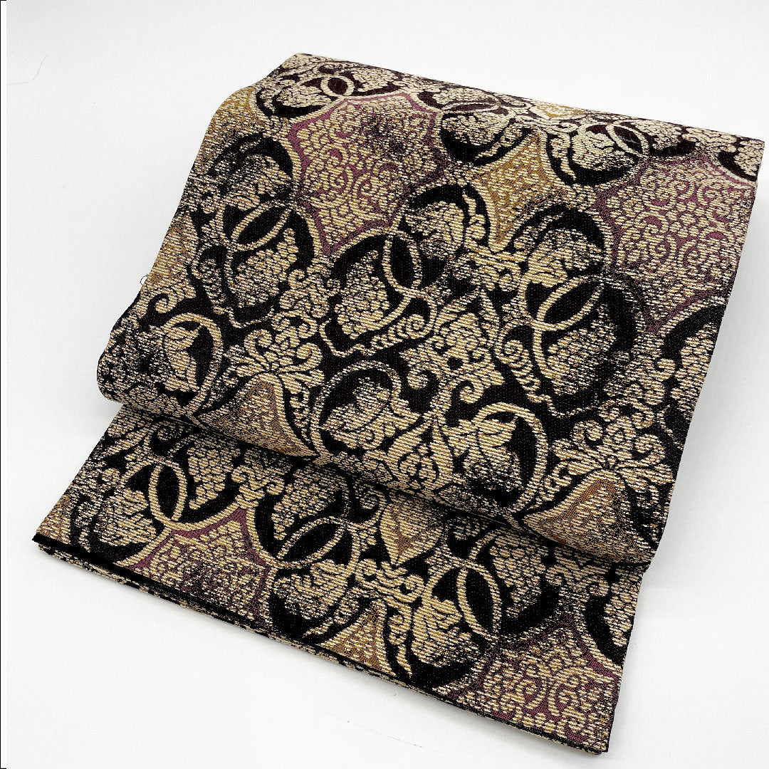 袋帯 帯丈450cm 正絹 Sランク 六通 カジュアル 茶系 1123000582314