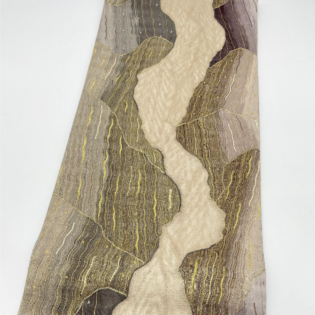 袋帯 帯丈466cm 正絹 Sランク 全通 セミフォーマル グレー系 1123000592422