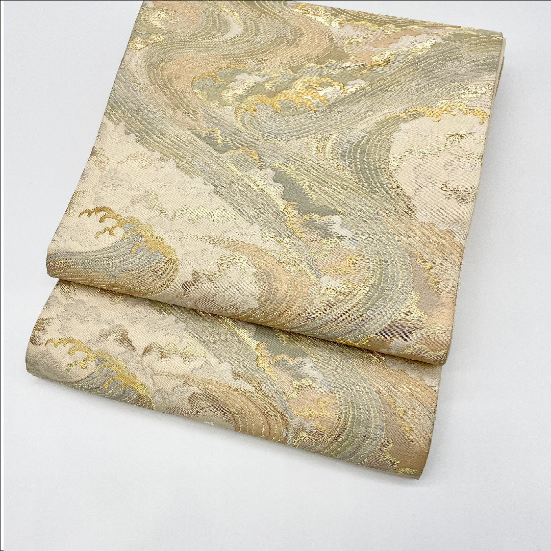 袋帯 帯丈430cm 正絹 Sランク 六通 セミフォーマル 白系 1123000402311