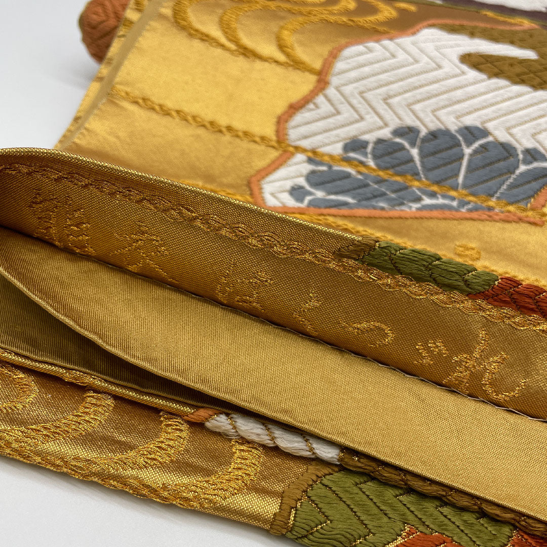 袋帯 帯丈426cm 正絹 Sランク 六通 フォーマル 金系 1123000422321