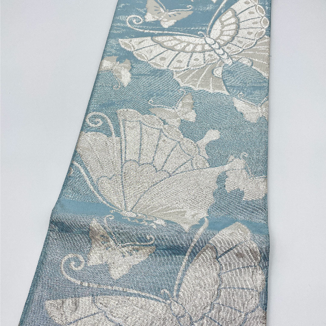 （未仕立）袋帯 帯丈412cm 正絹 Aランク 六通 セミフォーマル 青系 1123000493317