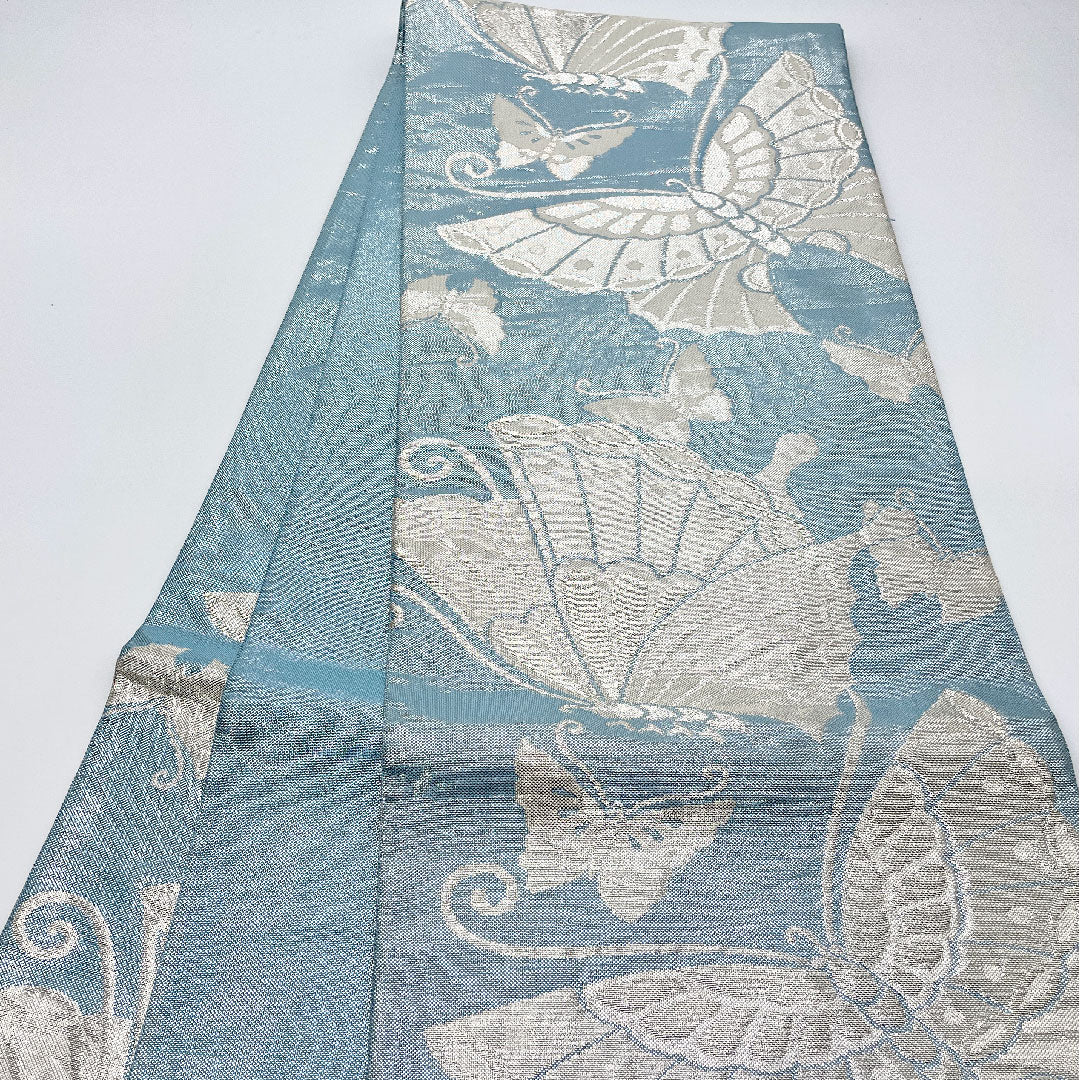 （未仕立）袋帯 帯丈412cm 正絹 Aランク 六通 セミフォーマル 青系 1123000493317