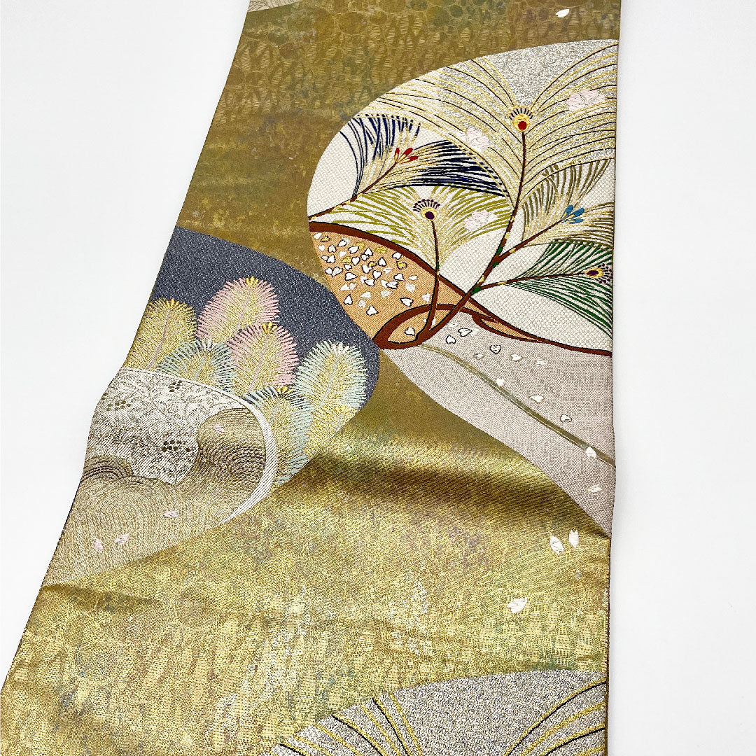 袋帯 帯丈436cm 正絹 Sランク 六通 セミフォーマル 金系 1123000502321