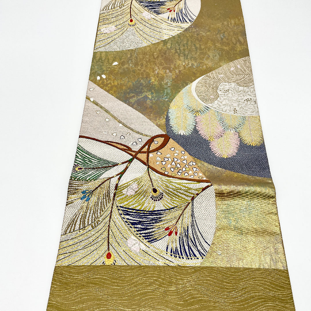 袋帯 帯丈436cm 正絹 Sランク 六通 セミフォーマル 金系 1123000502321