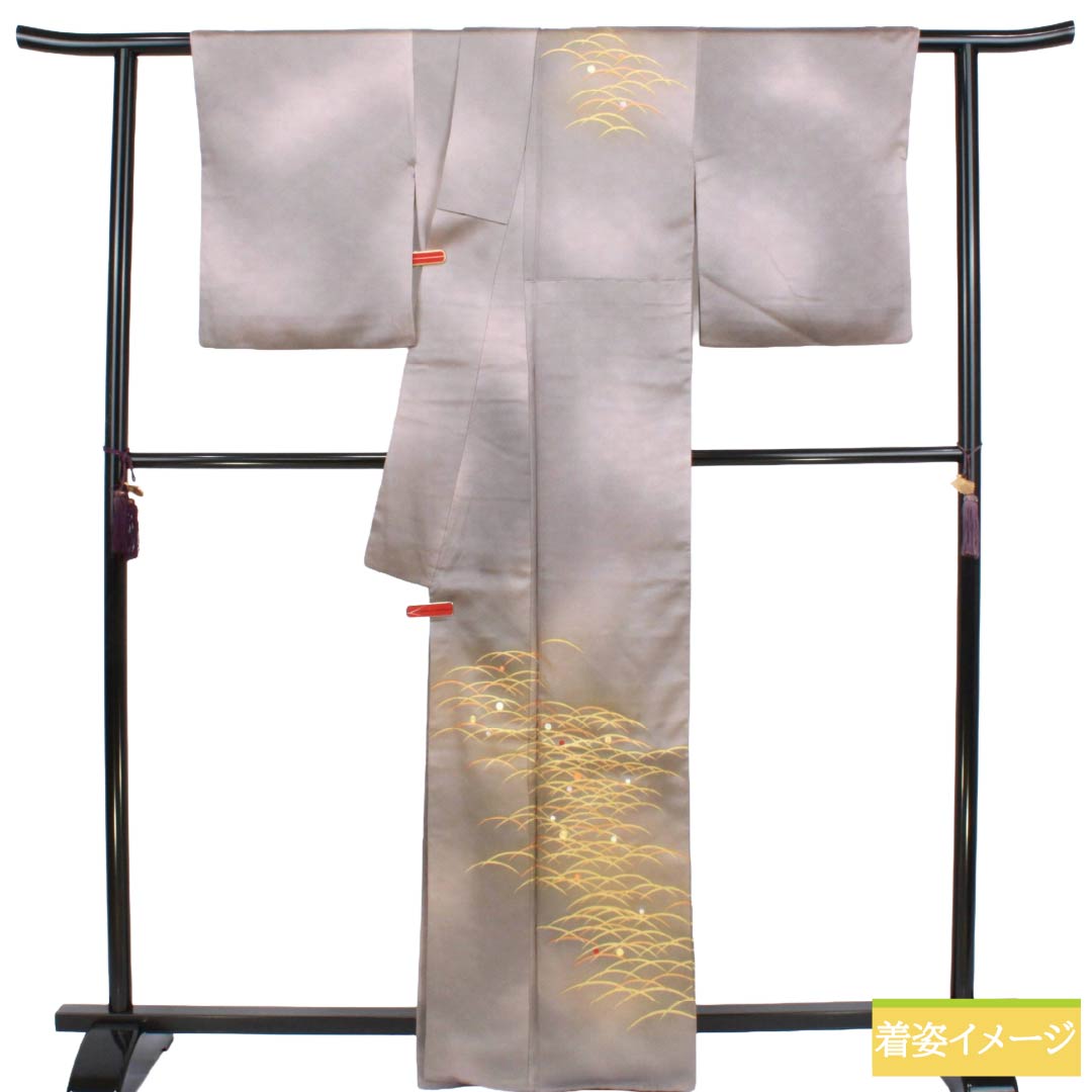 訪問着 袷 身丈163.5cm 裄丈66cm 人間国宝 福田喜重 露芝模様 刺繍 正絹 Sランク グラデ 1112002152499