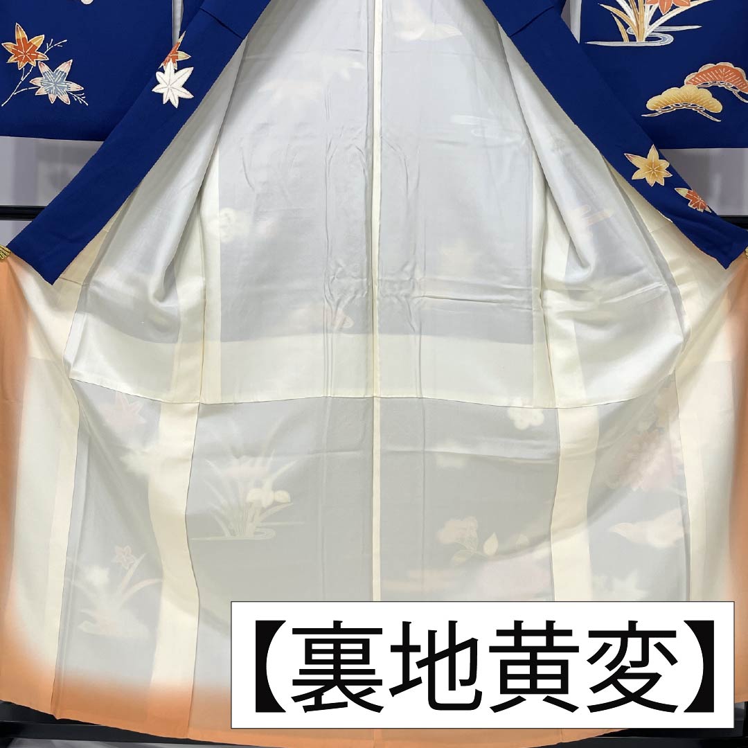 訪問着 正絹 Bランク 袷 身丈158cm 裄丈63.5cm 紺瑠璃色（こんるりいろ） 京紅型 吉祥文様 松竹梅 菖蒲 鳥 青系 1112007284317