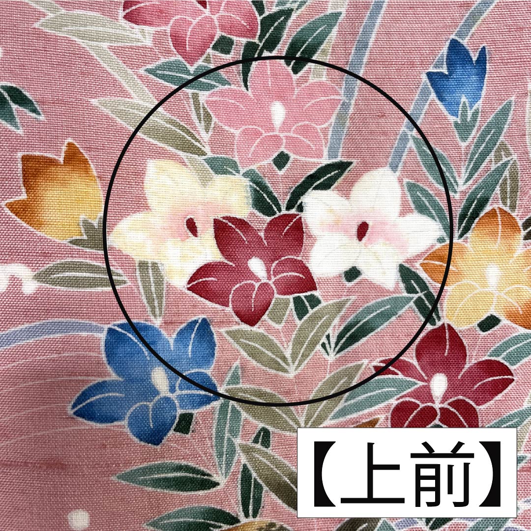 訪問着 正絹 Bランク 袷 身丈167cm 裄丈66cm 似桃色（にせももいろ） 牛首紬 京加賀友禅 付下げ 作家物 草花 ピンク系 1112007544513